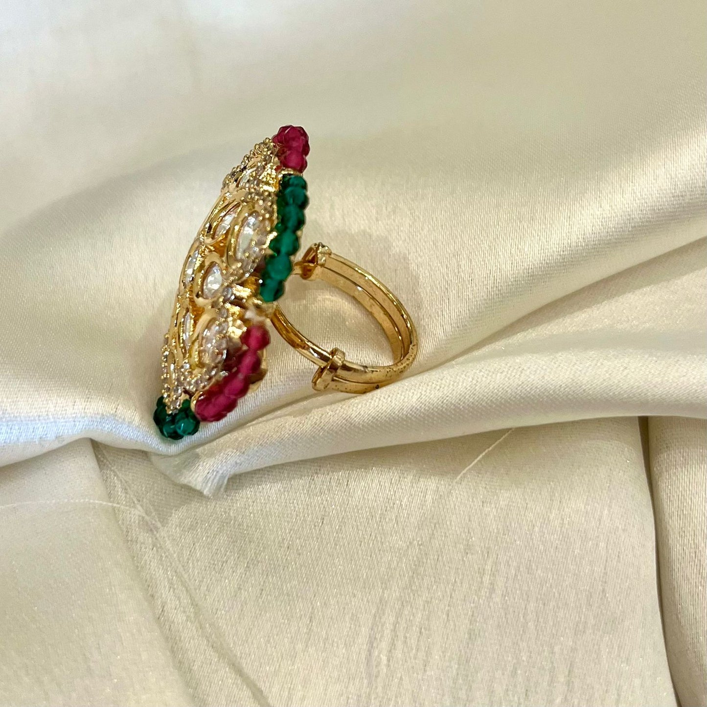 EMERALD POLKI KUNDAN RING