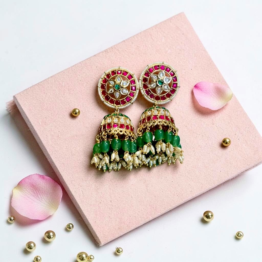 RANI EMERALD SUNHERI JHUMKIS