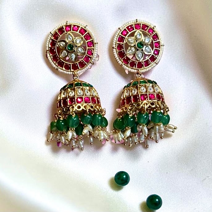RANI EMERALD SUNHERI JHUMKIS