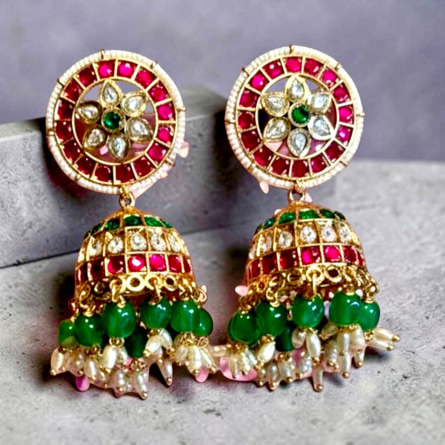 RANI EMERALD SUNHERI JHUMKIS