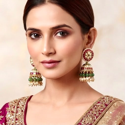 RANI EMERALD SUNHERI JHUMKIS